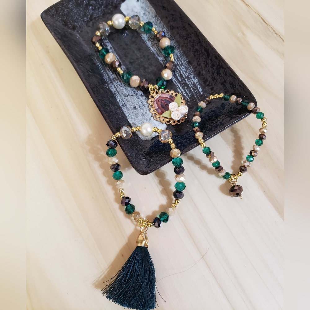 Gold Plated Virgin Mary Bracelet 3pc Set Different Color Styles